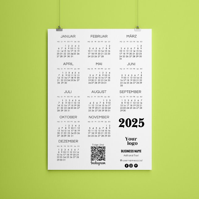 Kalender Deutsch 2025 års Fullt - kalenderkod Qr Inbjudningar (Kalender Deutsch 2025 Full Year Calendar Qr Code Invitation)