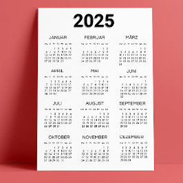 Kalender Deutsch 2025 Black and White Minimalist Inbjudningar