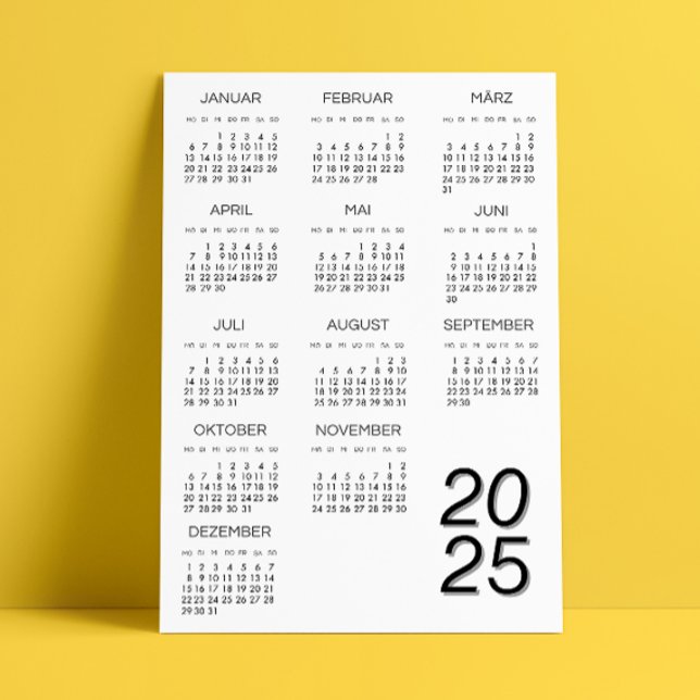 Kalender Deutsch 2025, svart och vitt Inbjudningar (Kalender Deutsch 2025 Calendar Black And White Invitation)