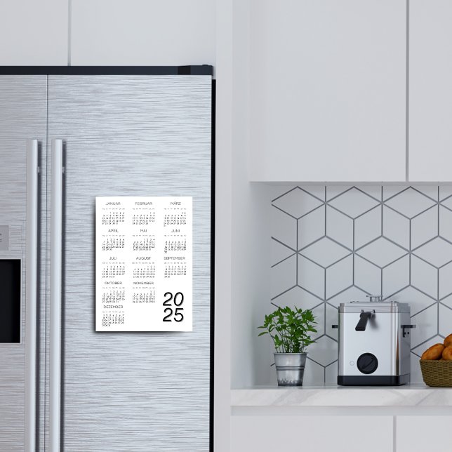 Kalender Deutsch 2025, svart och vitt Magnetisk Inbjudningskort (2025 Kalender Deutsch Black And White Magnetic Invitation)