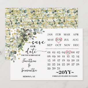 Kalender Eucalyptus Guld Spara vår Bröllop-datum Datumet