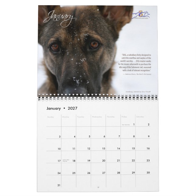 Kalender för 2010 hund Columbia för hund- sportar (Jan 2027)