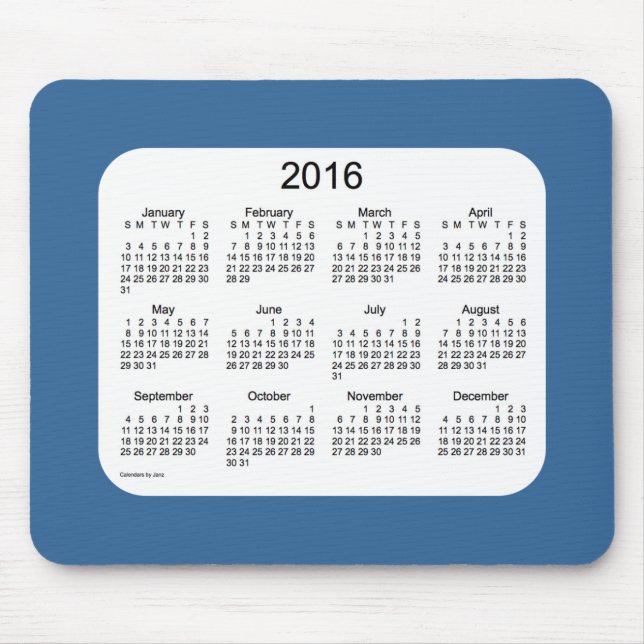 Kalender för 2016 blått av Janz Mousepad Musmatta (Framsidan)