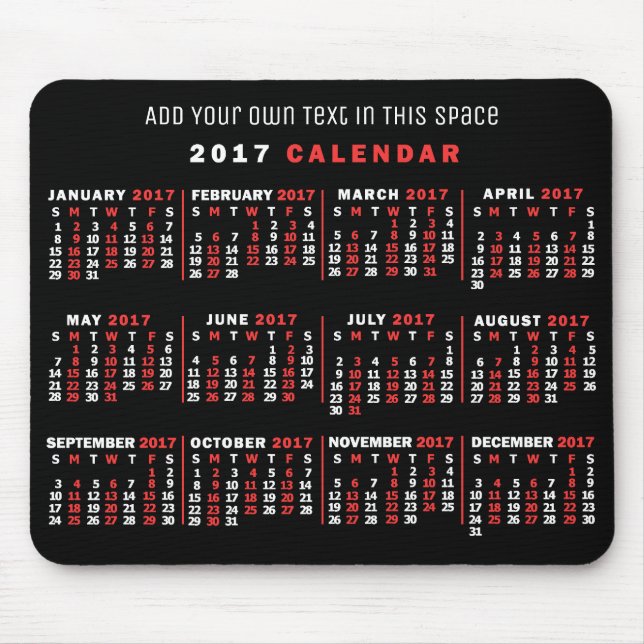 Kalender för 2017 (se beskrivning för ny version) musmatta (Framsidan)