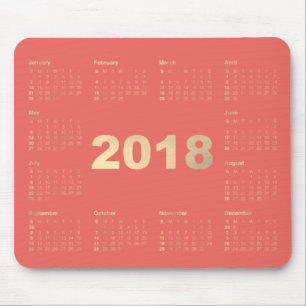 Kalender för 2018 koral Faux Guld Metallic Minimal Musmatta