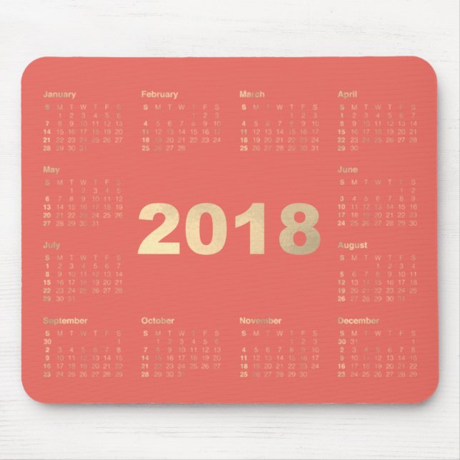 Kalender för 2018 koral Faux Guld Metallic Minimal Musmatta (Framsidan)