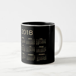 Kalender för 2018 Minimal Sepia Guld Black White Två-Tonad Mugg