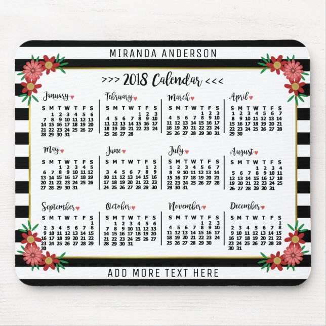 Kalender för 2018 (se beskrivning för ny version) musmatta (Framsidan)