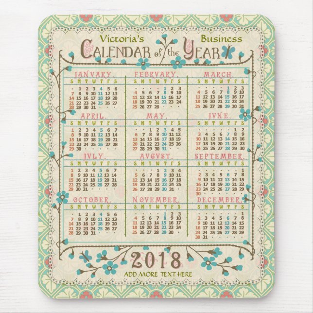 Kalender för 2018 (se beskrivning för ny version) musmatta (Framsidan)