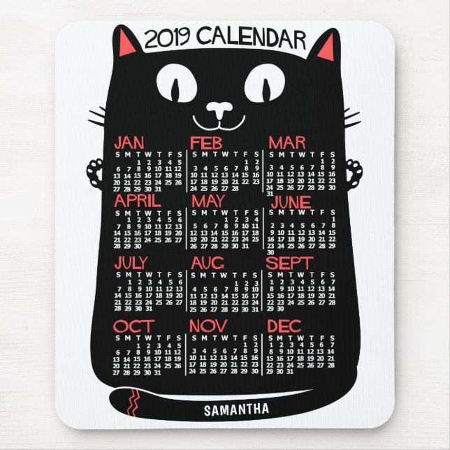 Kalender för 2019 (se beskrivning för ny version) musmatta (Framsidan)