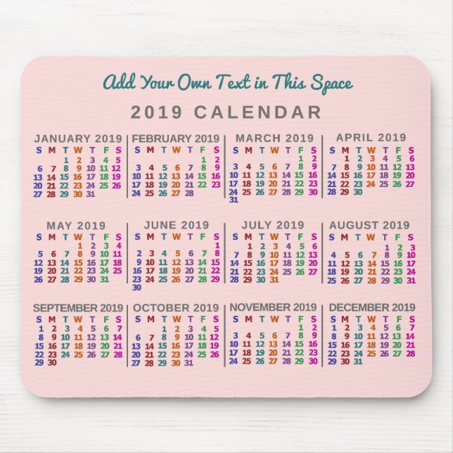 Kalender för 2019 (se beskrivning för ny version) musmatta (Framsidan)