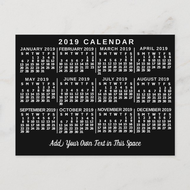Kalender för 2019 (se beskrivning för ny version) vykort (Framsida)