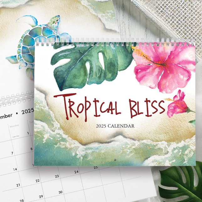 Kalender för 2025 - Tropiska vattenfärgsskalendrar (Calendar with tropical watercolor art by Victoria Grigaliunas of Do Tell A Belle)
