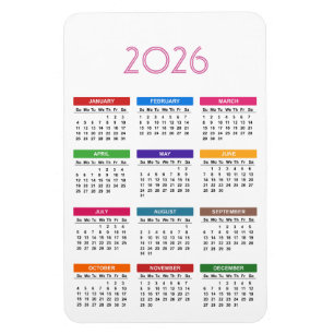 Kalender för 2026 - färgstark Anpassningsbar Magnet