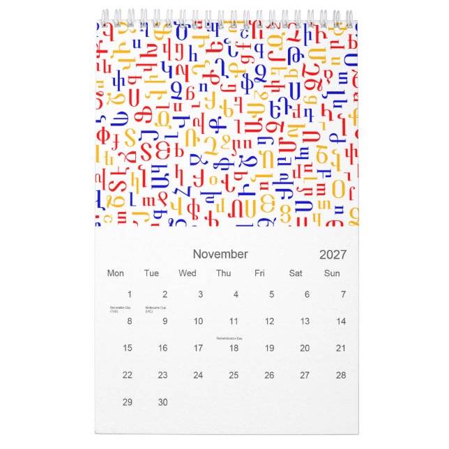 Kalender för alfabet (Nov 2027)