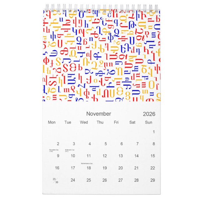 Kalender för alfabet (Nov 2026)