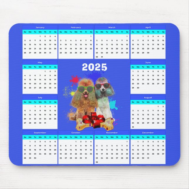 Kalender för Anpassade Cute Pudel Hund Musmatta (Framsidan)