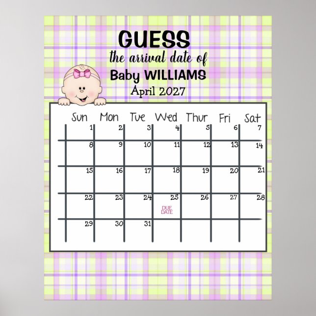 Kalender för beräknad förlossningsdatum Babyflicka Poster (Framsidan)