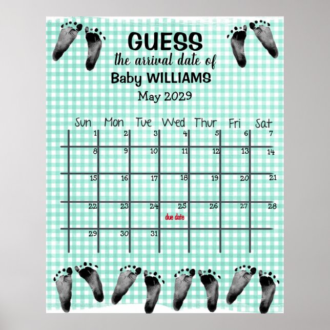 Kalender för beräknad förlossningsdatum med fotspå poster (Framsidan)