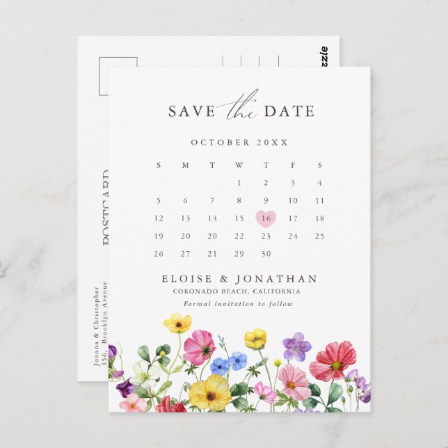 Kalender för Blommigt av Wildblomma - Rustic Vykort (Fram/baksida)