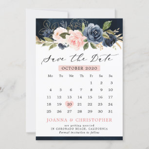 Kalender för Blommigten Rosa ros Spara Datumet