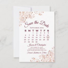 Kalender för Burgundy & Ro Guld Snöre Elegant bröl Spara Datumet