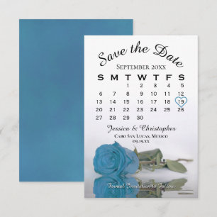 Kalender för elegant Turcoise Blue Ro Bröllop Spara Datumet