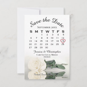 Kalender för Elfenbenskusten Vit ros Elegant bröll Spara Datumet