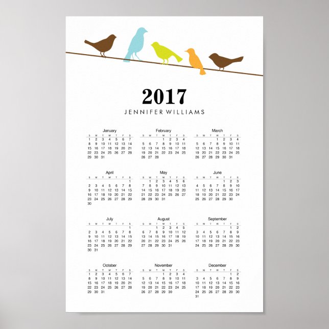 Kalender för färgfåglar 2017 poster (Framsidan)