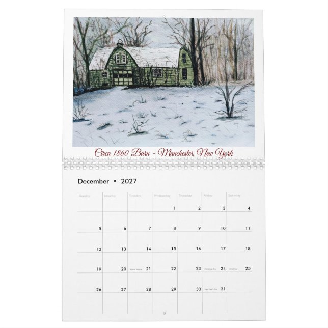 Kalender för gamla vattenfärgsstaplar (Dec 2027)