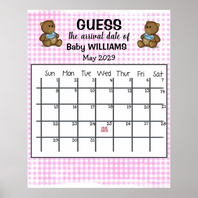 Kalender för gissning av förfallodatum med björnpo poster (Framsidan)