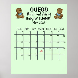 Kalender för gissning av förfallodatum med björnpo poster