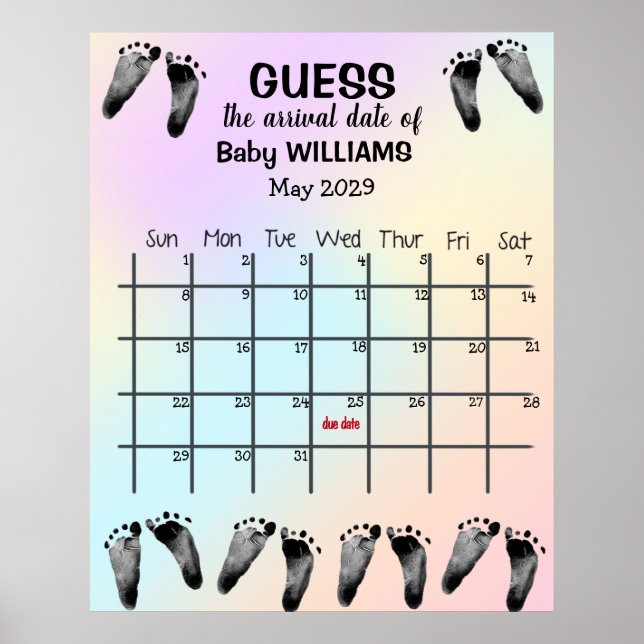 Kalender för gissning av förfallodatum med fotspår poster (Framsidan)