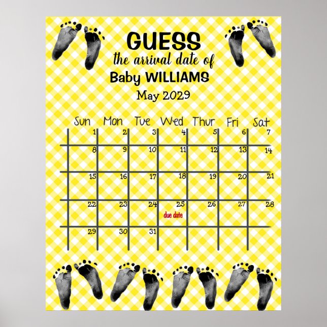 Kalender för gissning av förfallodatum med fotspår poster (Framsidan)