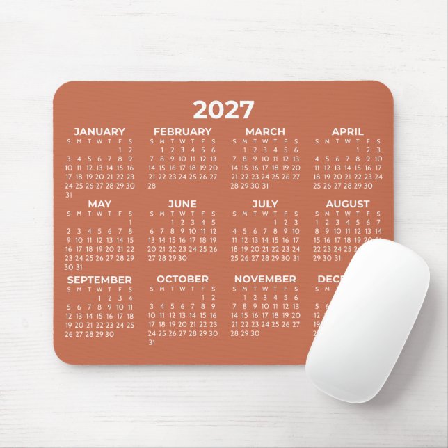 Kalender för hela året 2027 Modern Terrakotta Vit Musmatta (Med mus)