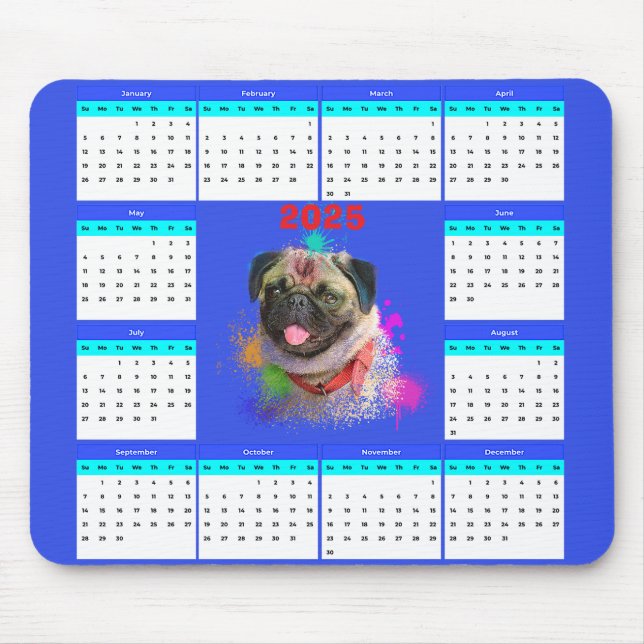 Kalender för Hund för anpassade Cute Pug Musmatta (Framsidan)