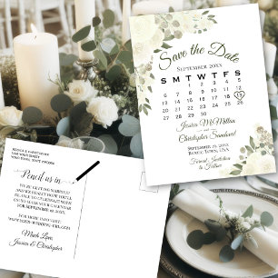 Kalender för Ivory White Blommigt Bröllop spara da Meddelande Vykort