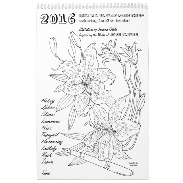 Kalender för Josh Lanyon färgläggningbok 2016 (Omslag)