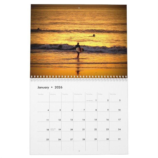 Kalender för Kalifornien strandsolnedgångar 2013 (Jan 2026)