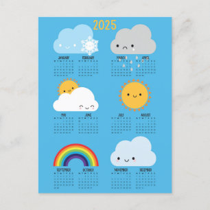 Kalender för Kawaii Himmel Lycklig Weather 2025 Vykort