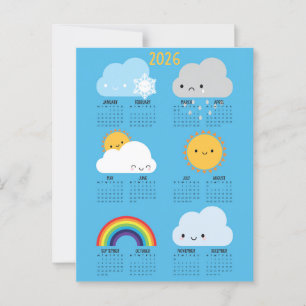 Kalender för Kawaii Himmel Lycklig Weather 2026 Vykort