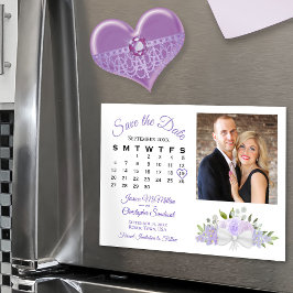 Kalender för Lavender-Blommigten och fotospara dat Magnetisk Inbjudningskort
