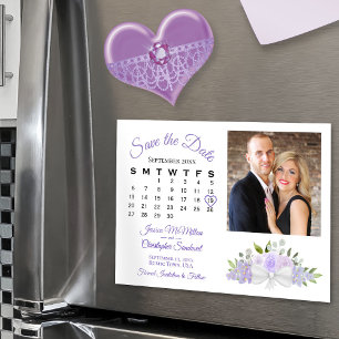 Kalender för Lavender-Blommigten och fotospara dat Magnetisk Inbjudningskort