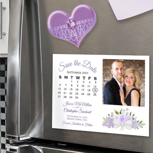 Kalender för Lavender-Blommigten och fotospara dat Magnetisk Inbjudningskort (Skapare uppladdad)