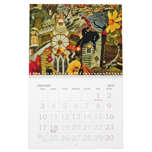 Kalender för månad för Collageuttryck -12 (Jan 2027)