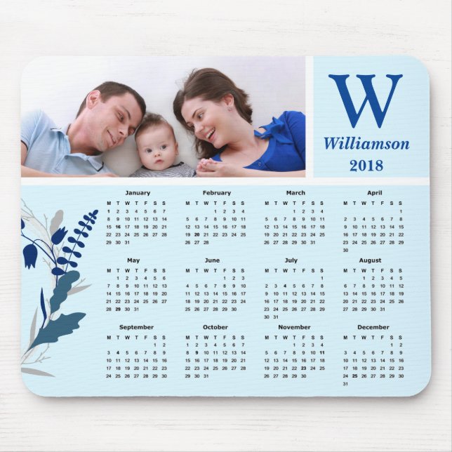 Kalender för personligfamiljfoto 2018 musmatta (Framsidan)