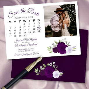 Kalender för Plum & Dusty Lila Ro Bröllop och foto Spara Datumet