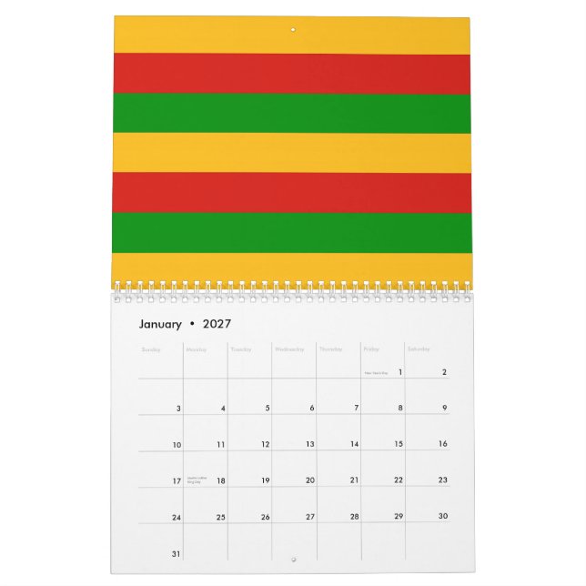 KALENDER för RASTAFARI-FLAGGAFÄRGER för din egna (Jan 2027)