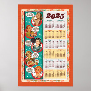Kalender för Retro Hemmafru från mitten av 1900-ta Poster