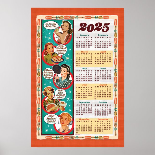 Kalender för Retro Hemmafru från mitten av 1900-ta Poster (Framsidan)